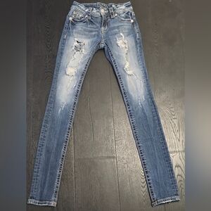 Miss Me Ripped Skinny Jeans in Medium Blue